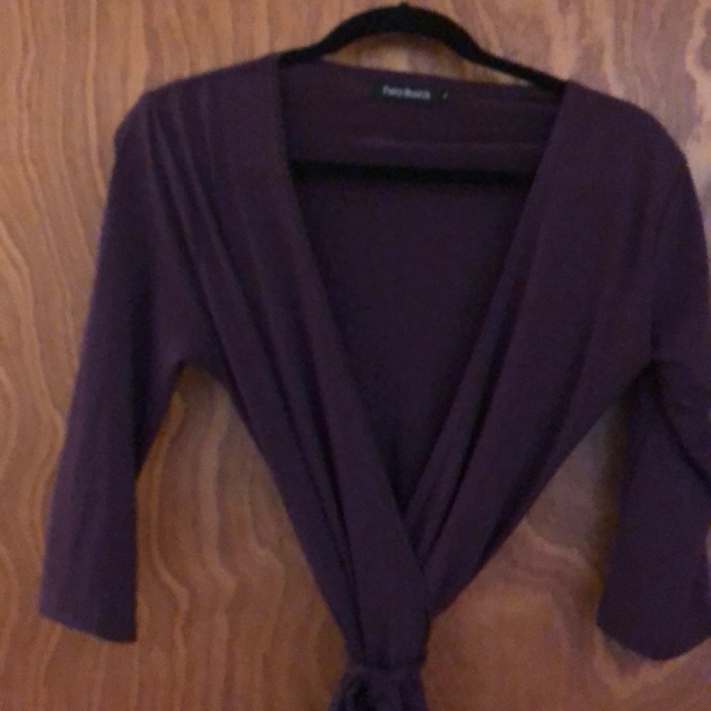 Purple wrap dress.